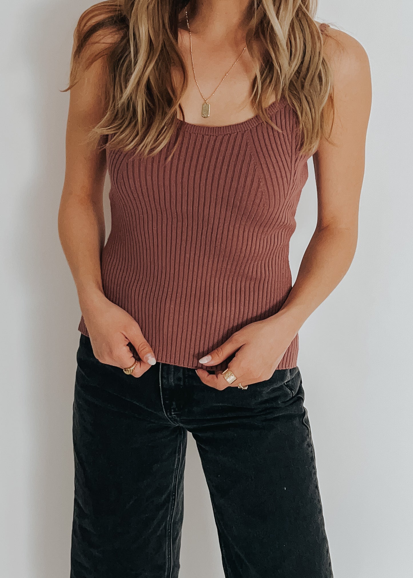 ribbed tank- dusty mauve