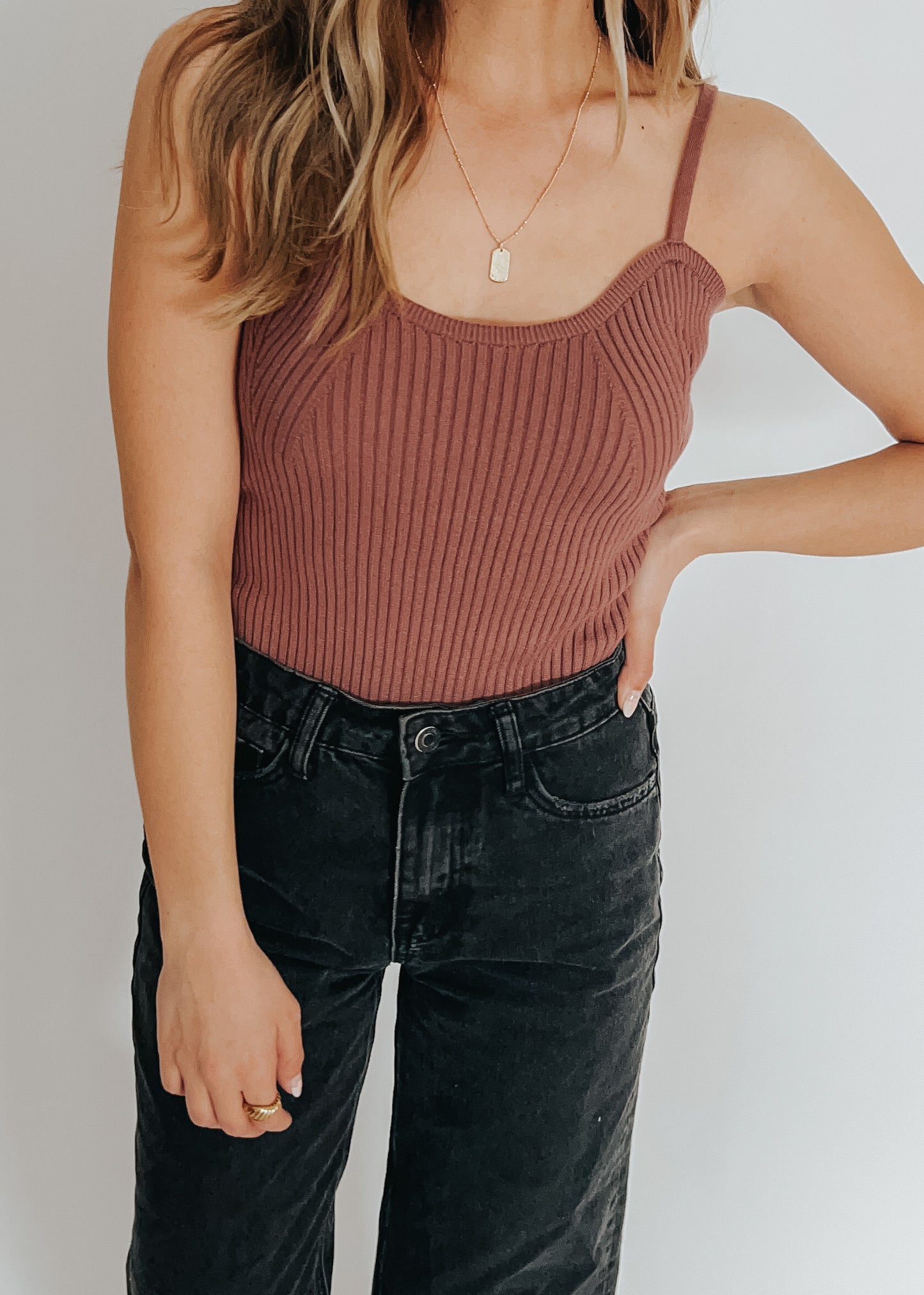 ribbed tank- dusty mauve
