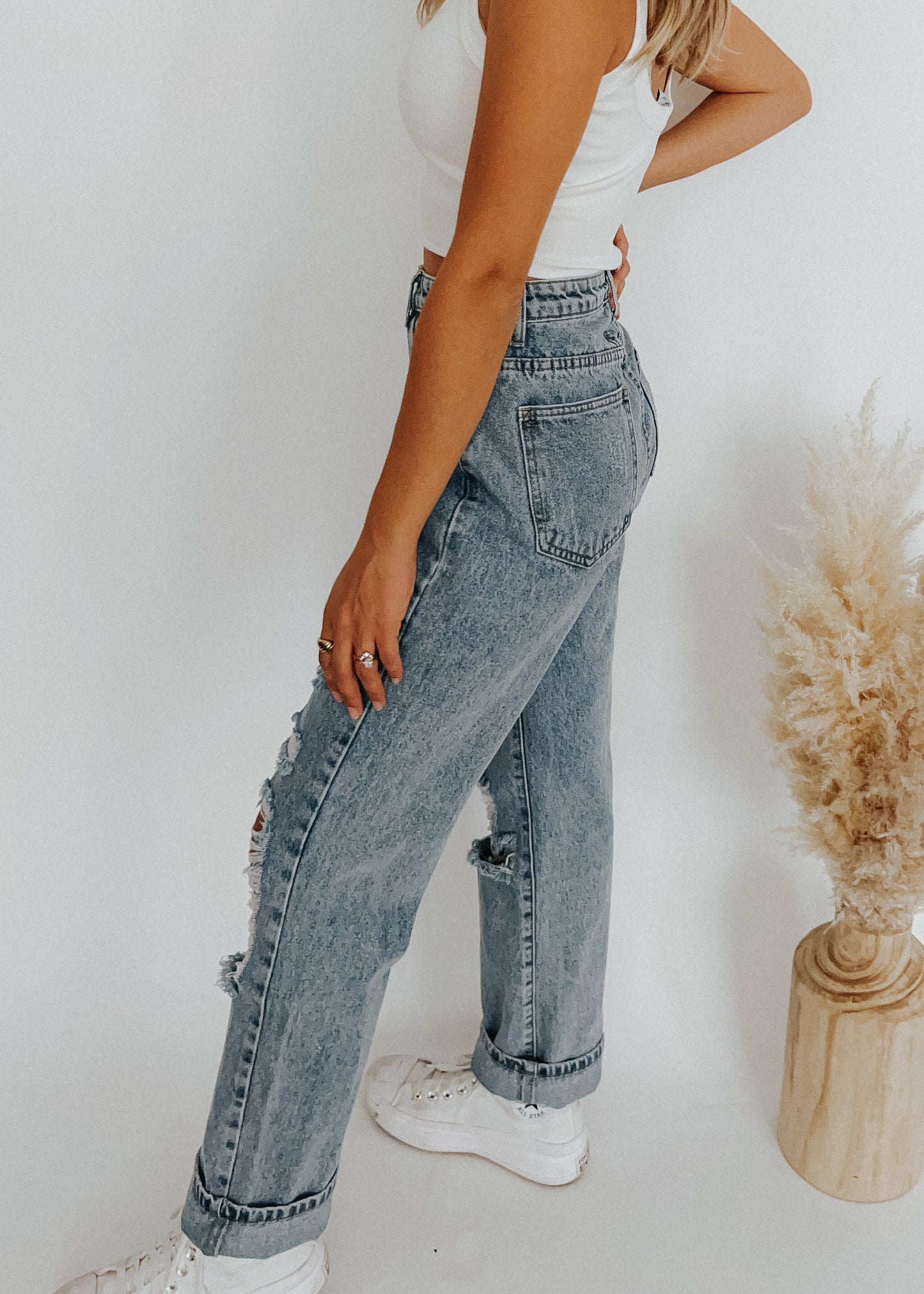 distressed straight denim