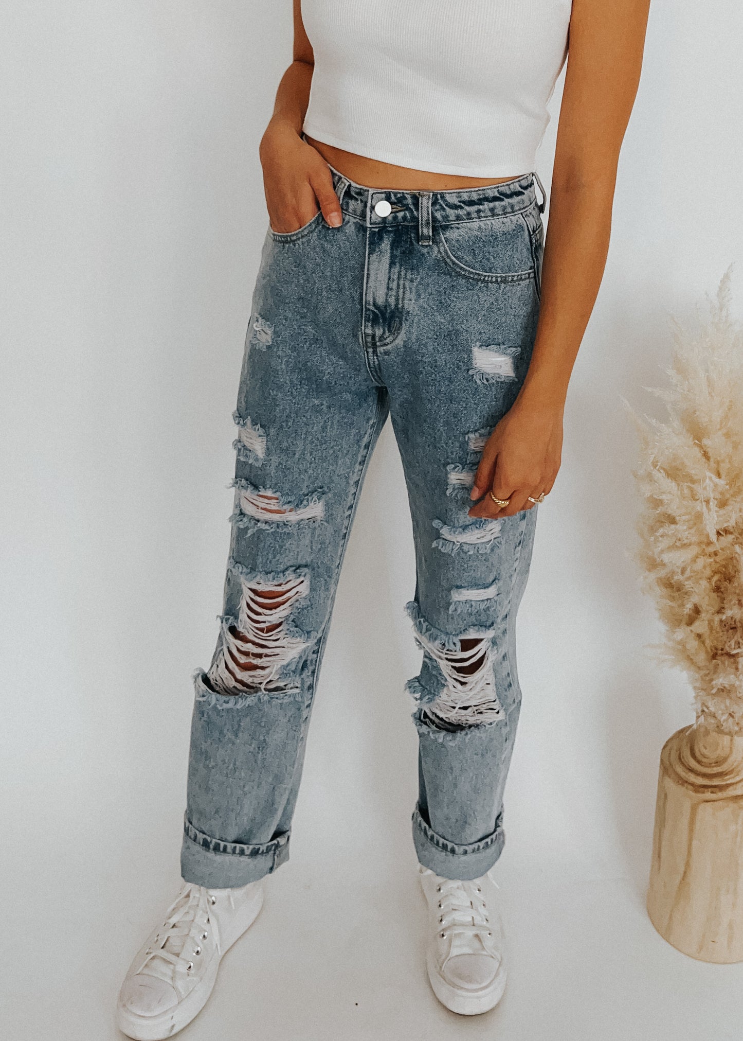 distressed straight denim