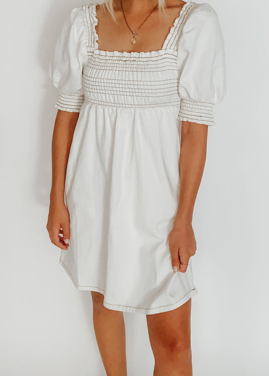 smocked square neck dress