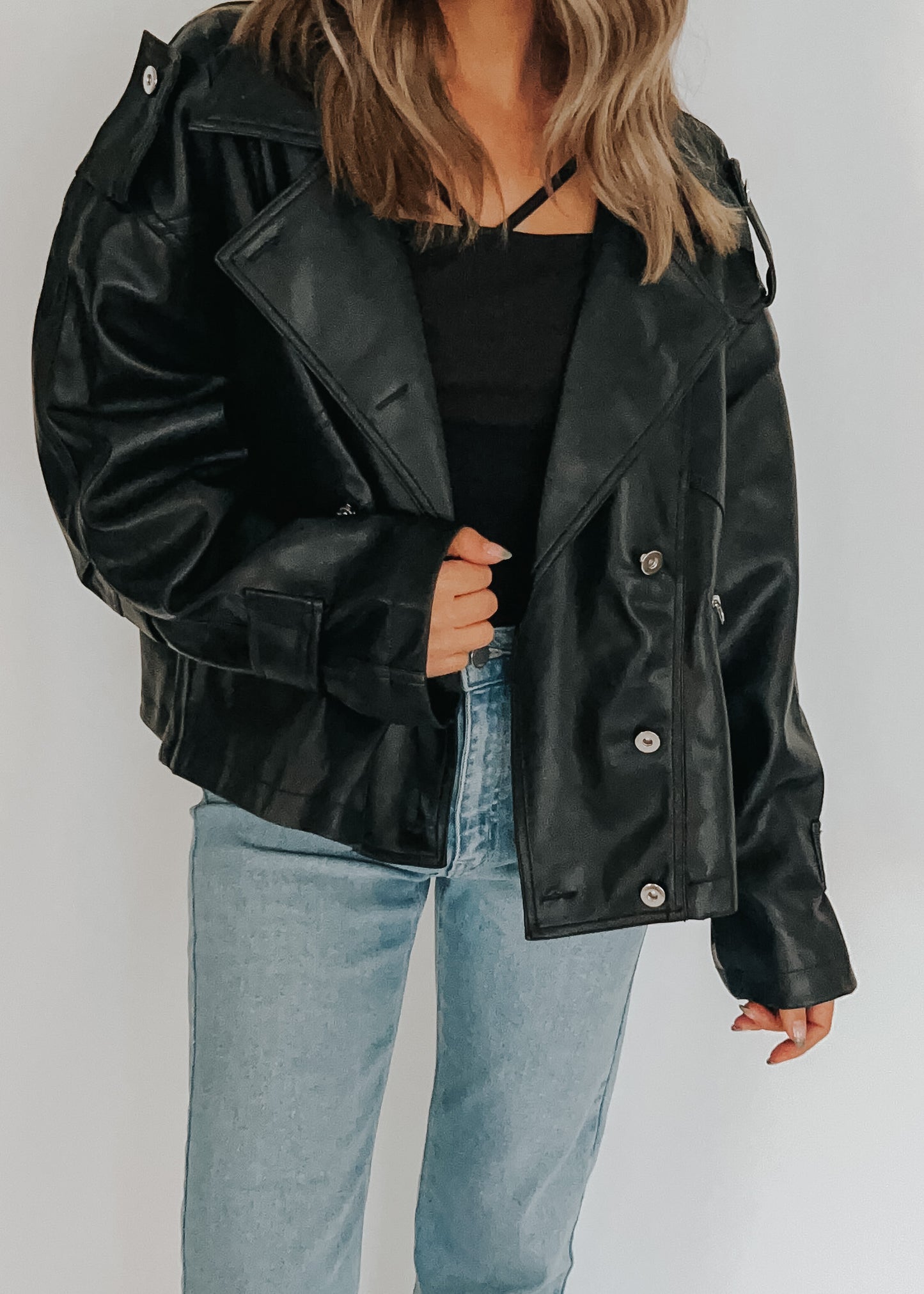 oversized leather jacket