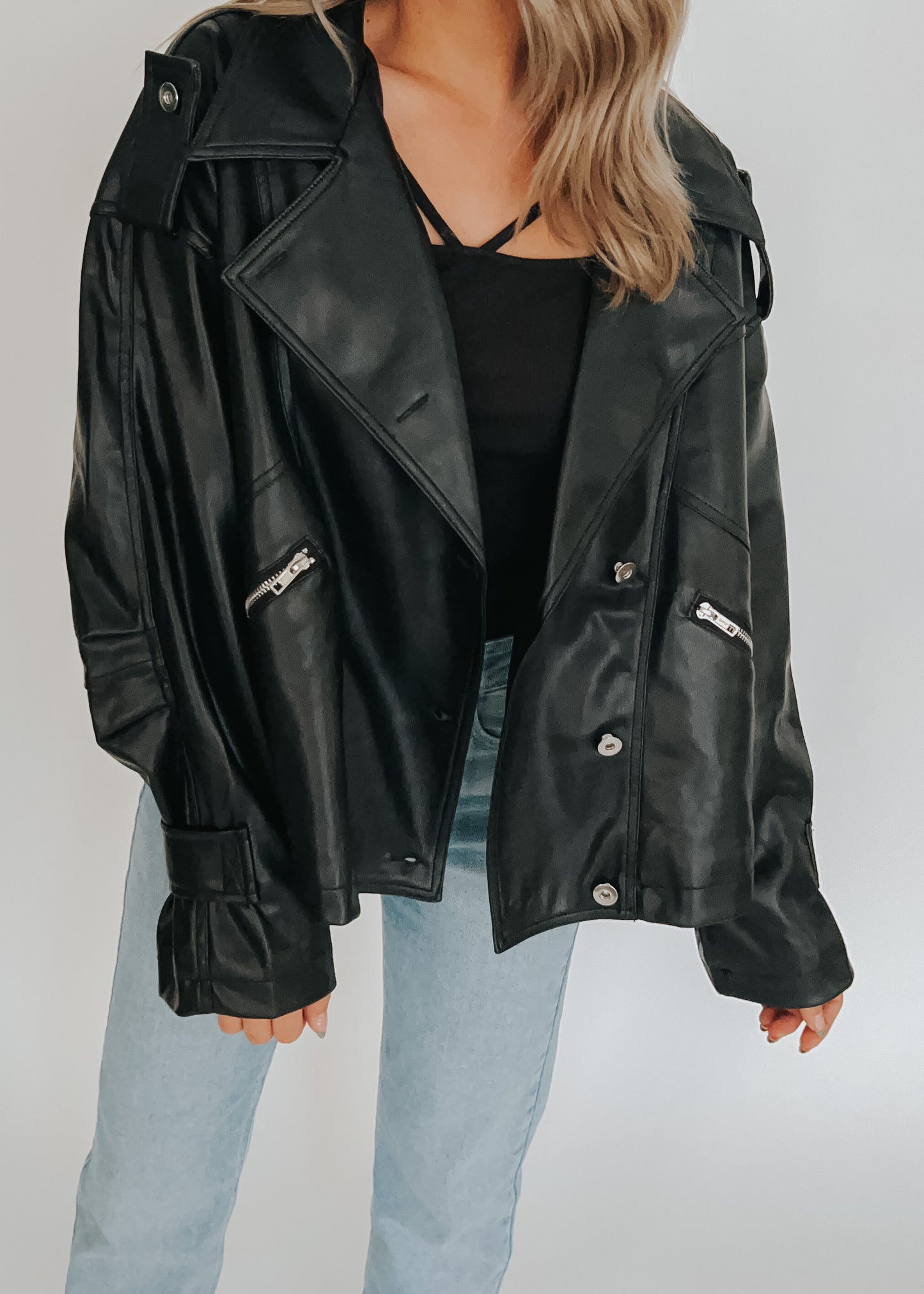 oversized leather jacket