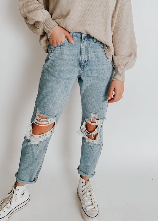 distressed mom jeans