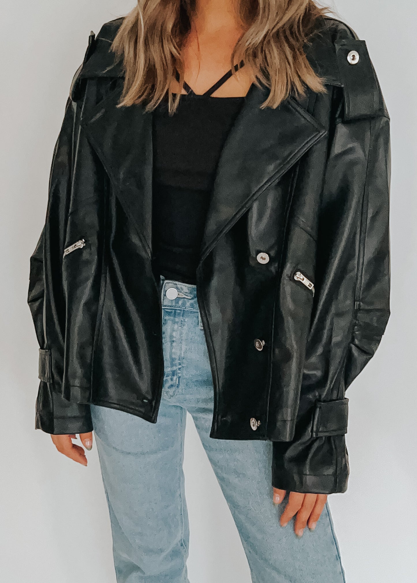 oversized leather jacket