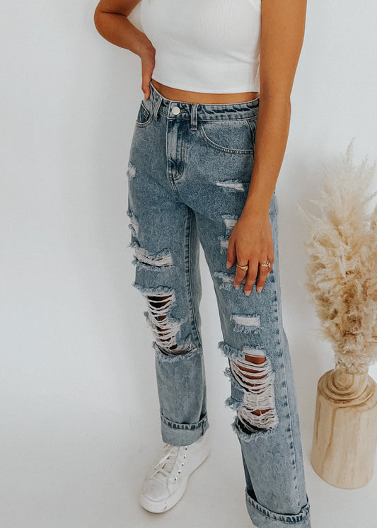 distressed straight denim